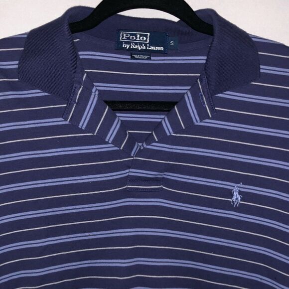 Men's Polo Ralph Lauren Navy Blue Striped Polo Shirt - Picture 3 of 6